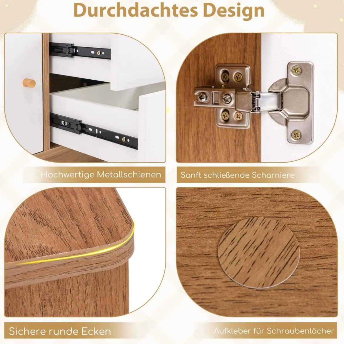 Kinder Spielzeugschrank aus Holz mit 2 Schubladen & 2 Türen Kinderregal Kinderschrank