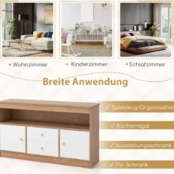 Kinder Spielzeugschrank aus Holz mit 2 Schubladen & 2 Türen Kinderregal Kinderschrank