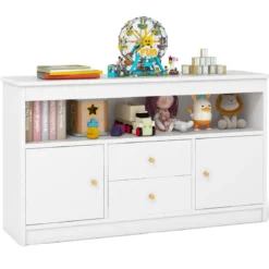 Kinder Spielzeugschrank aus Holz mit 2 Schubladen & 2 Türen Kinderregal Kinderschrank