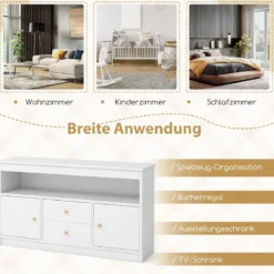 Kinder Spielzeugschrank aus Holz mit 2 Schubladen & 2 Türen Kinderregal Kinderschrank
