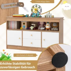 Kinder Spielzeugschrank aus Holz mit 2 Schubladen & 2 Türen Kinderregal Kinderschrank