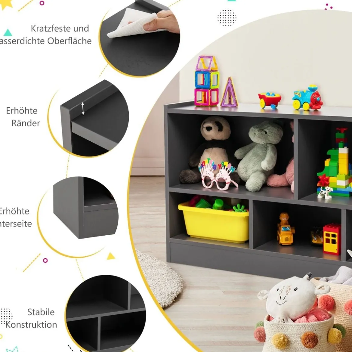 Kinder Spielzeugschrank aus Holz Kinderregal Bücherregal 111 x 30 x 61,5 cm