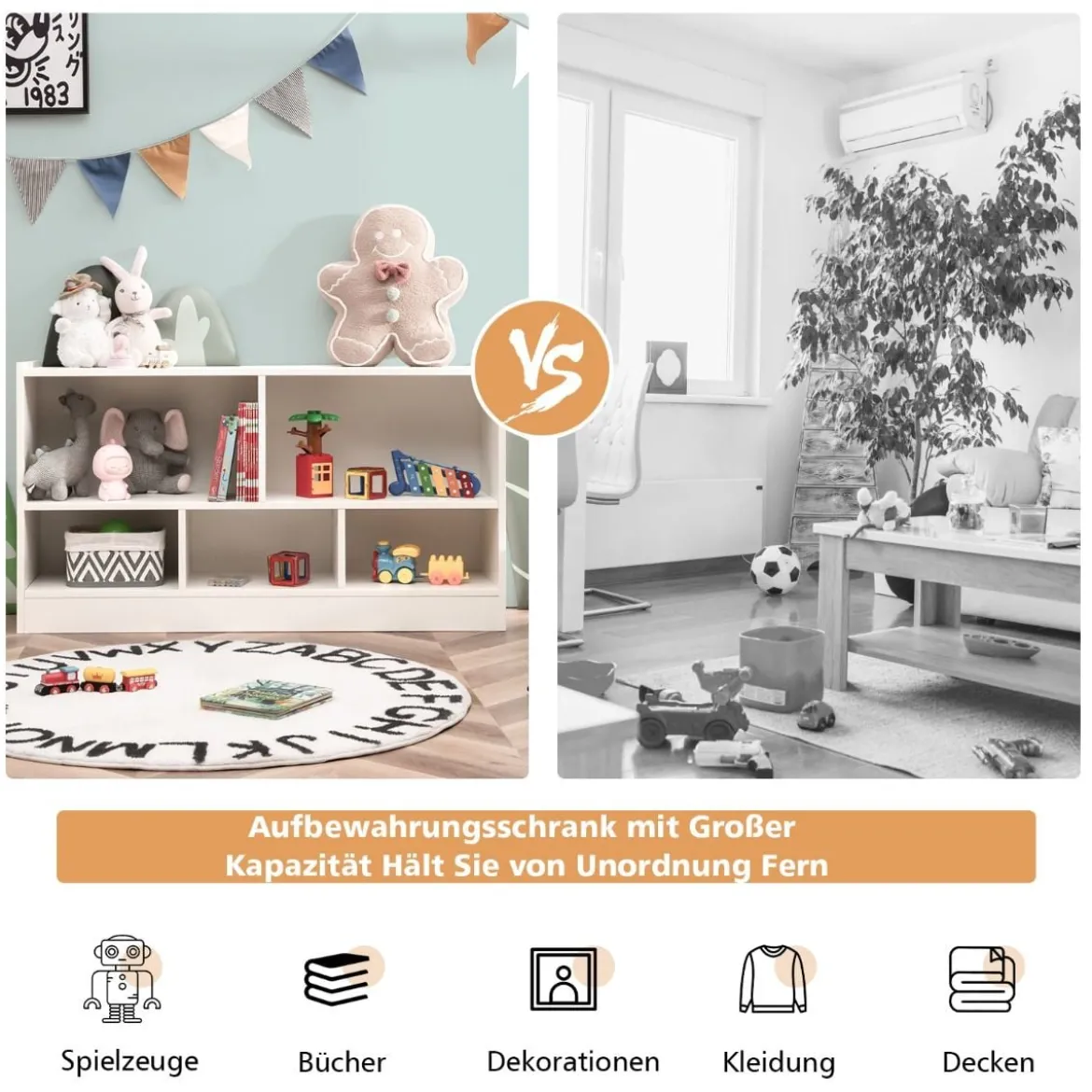 Kinder Spielzeugschrank aus Holz Kinderregal Bücherregal 111 x 30 x 61,5 cm