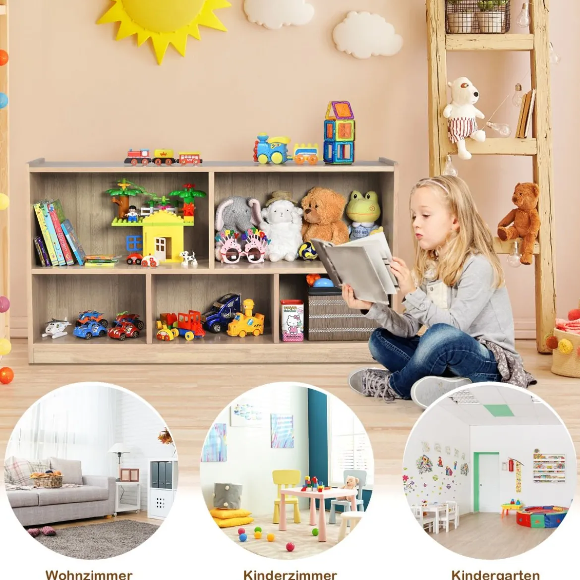 Kinder Spielzeugschrank aus Holz Kinderregal Bücherregal 111 x 30 x 61,5 cm
