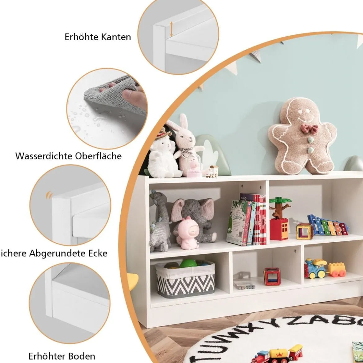 Kinder Spielzeugschrank aus Holz Kinderregal Bücherregal 111 x 30 x 61,5 cm
