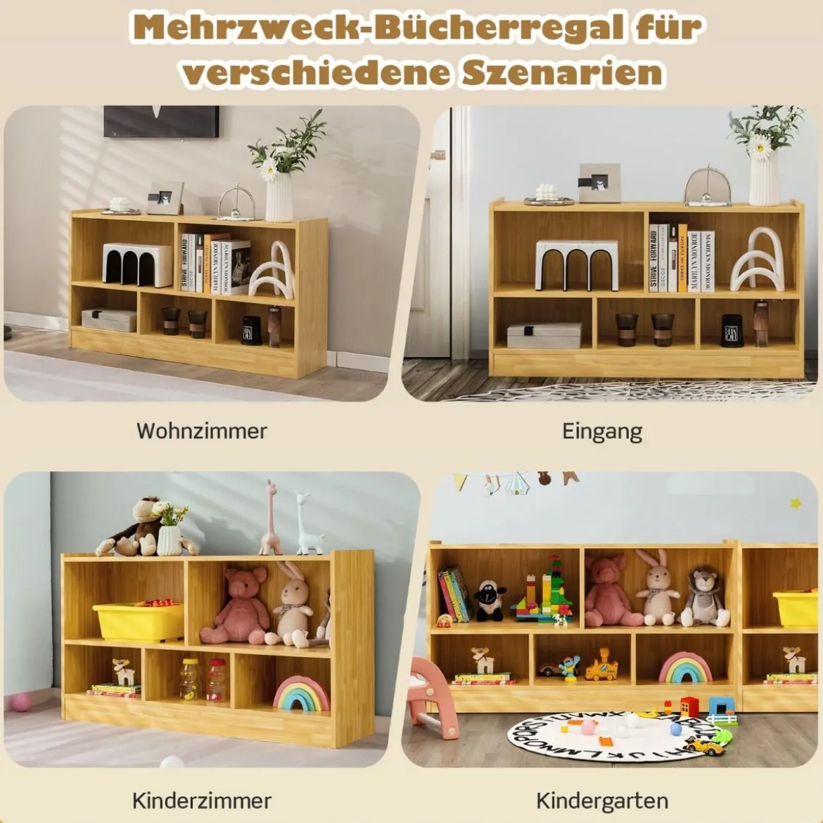 Kinder Spielzeugschrank aus Holz Kinderregal Bücherregal 111 x 30 x 61,5 cm