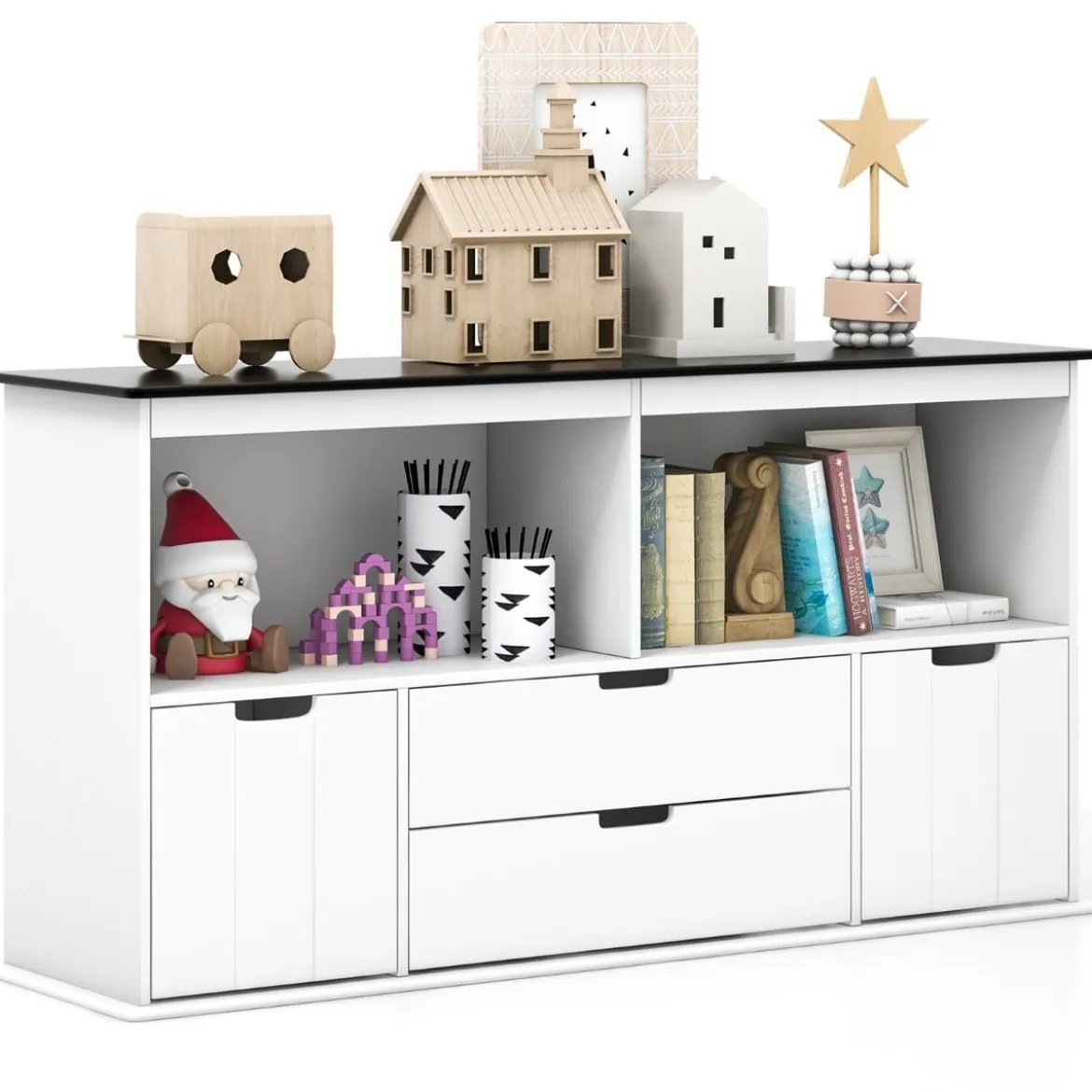 Kinder Spielzeugschrank Kinderregal Kommode mit 3 Schubladen & Rollen 121 x 33 x 62 cm