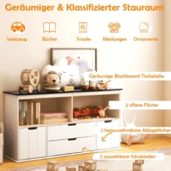 Kinder Spielzeugschrank Kinderregal Kommode mit 3 Schubladen & Rollen 121 x 33 x 62 cm