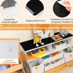 Kinder Spielzeugschrank Kinderregal Kommode mit 3 Schubladen & Rollen 121 x 33 x 62 cm