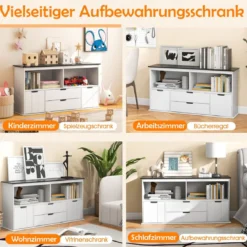 Kinder Spielzeugschrank Kinderregal Kommode mit 3 Schubladen & Rollen 121 x 33 x 62 cm
