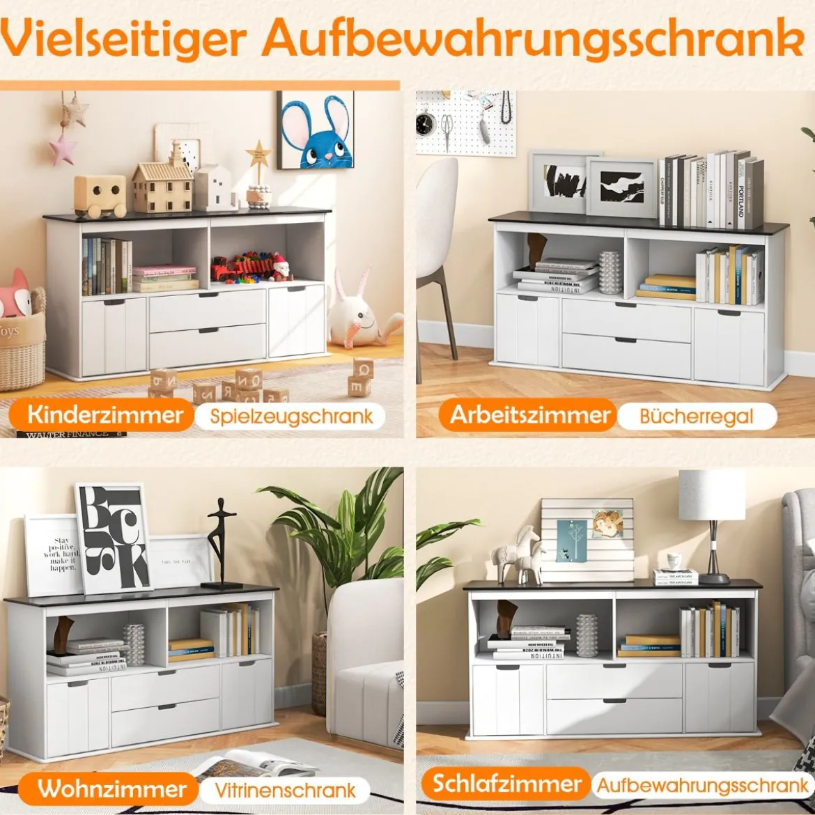 Kinder Spielzeugschrank Kinderregal Kommode mit 3 Schubladen & Rollen 121 x 33 x 62 cm