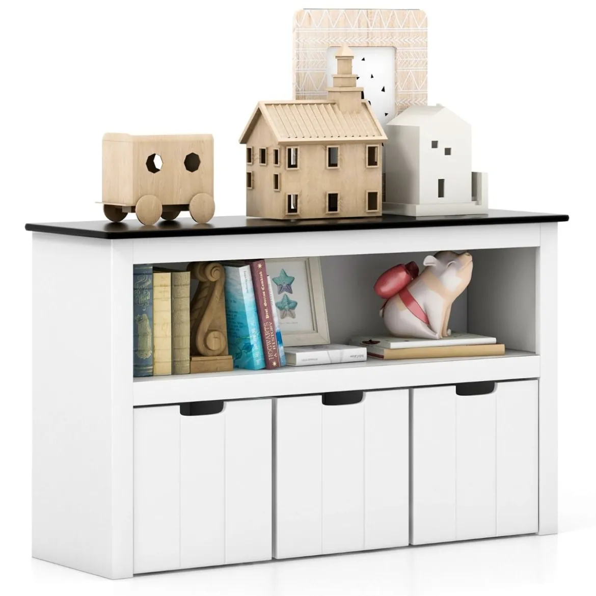 Kinder Spielzeugschrank Kinderregal Kommode mit 3 Schubladen & Rollen 102 x 33 x 62 cm
