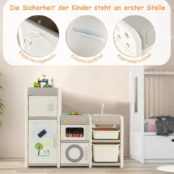 Kinder Spielzeugschrank mit Magnetischem Whiteboard & Abnehmbarem Waschbecken & Wasserhahn