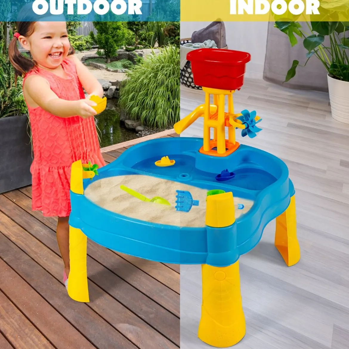 Kinderspielzeug Strand-Spielzeug für Kleinkinder draußen und drinnen mit Schirmloch & 18 teiligem Zubehör Set Bunt