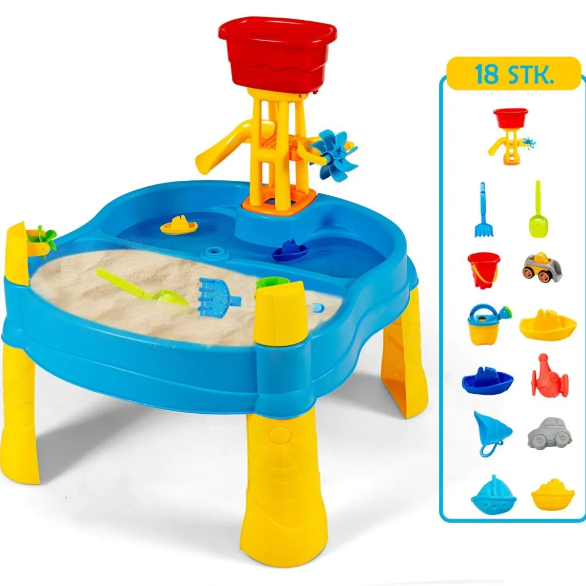 Kinderspielzeug Strand-Spielzeug für Kleinkinder draußen und drinnen mit Schirmloch & 18 teiligem Zubehör Set Bunt