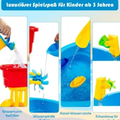Kinderspielzeug Strand-Spielzeug für Kleinkinder draußen und drinnen mit Schirmloch & 18 teiligem Zubehör Set Bunt