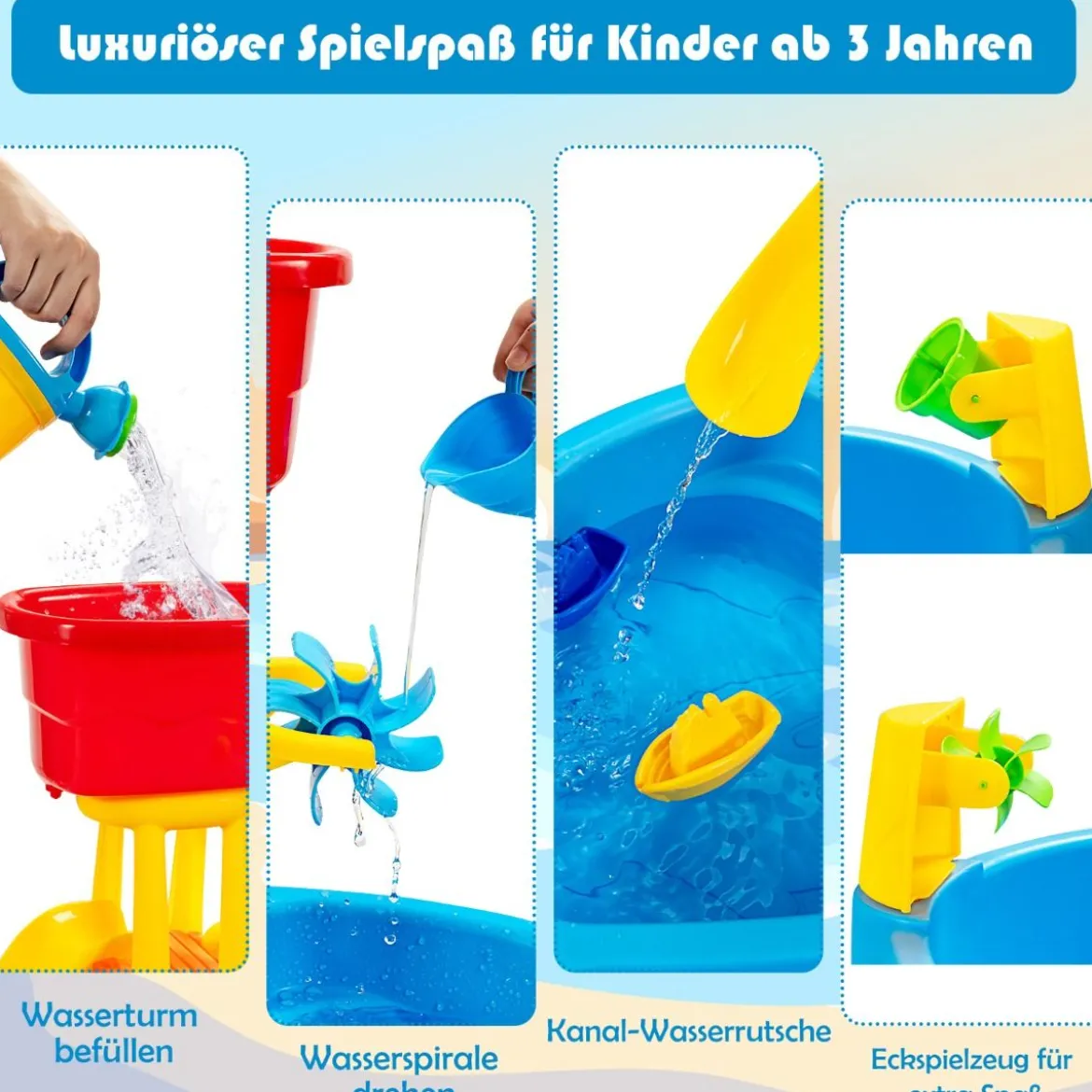 Kinderspielzeug Strand-Spielzeug für Kleinkinder draußen und drinnen mit Schirmloch & 18 teiligem Zubehör Set Bunt