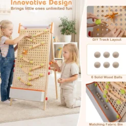 Kinder Staffelei 3 in 1 doppelseitige Kidnertafel aus Holz mit Magnet-Whiteboard Natur