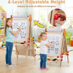 Kinder Staffelei 3 in 1 doppelseitige Kidnertafel aus Holz mit Magnet-Whiteboard Natur