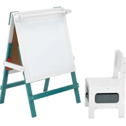 Kinder Staffelei mit Stuhl Höhenverstellbare Kindertafel mit Kreidetafel & Whiteboard Grün