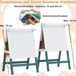 Kinder Staffelei mit Stuhl Höhenverstellbare Kindertafel mit Kreidetafel & Whiteboard Grün