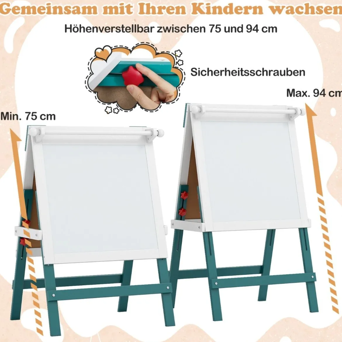 Kinder Staffelei mit Stuhl Höhenverstellbare Kindertafel mit Kreidetafel & Whiteboard Grün