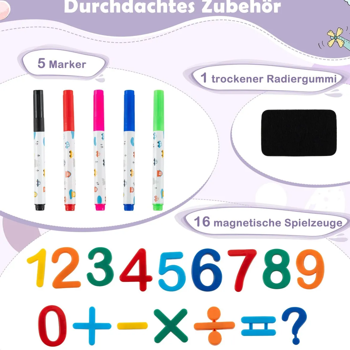 Kinder Staffelei mit Stuhl Kindertafel Höhenverstellbar & Klappbar mit Whiteboard & Aufbewahrungsbox Lila