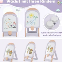 Kinder Staffelei mit Stuhl Kindertafel Höhenverstellbar & Klappbar mit Whiteboard & Aufbewahrungsbox Lila