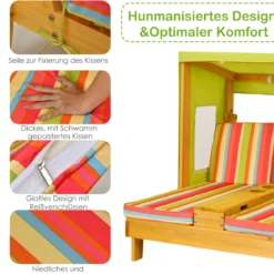 Kinderstuhl mit Getränkehaltern 2-Sitzer mit Markise aus Holz 93 x 85 x 88 cm Bunt