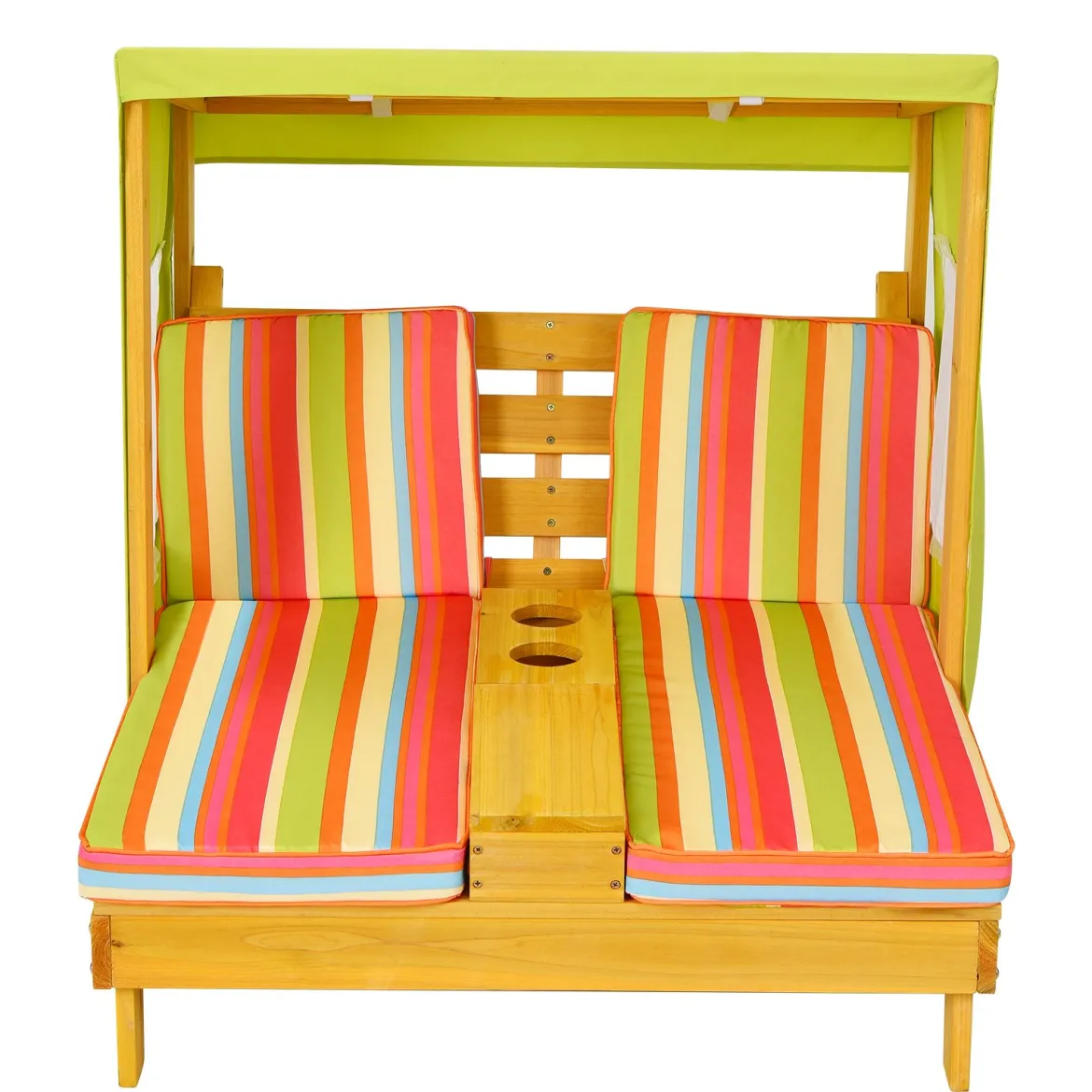 Kinderstuhl mit Getränkehaltern 2-Sitzer mit Markise aus Holz 93 x 85 x 88 cm Bunt
