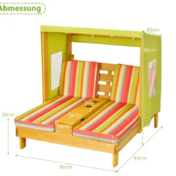 Kinderstuhl mit Getränkehaltern 2-Sitzer mit Markise aus Holz 93 x 85 x 88 cm Bunt