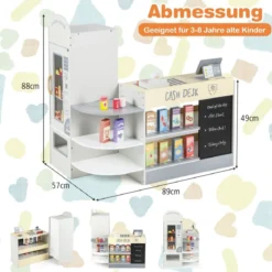 Kinder Supermarkt Spielset mit Kasse & POS-Maschine & Verkaufsautomat & Tafel Grau