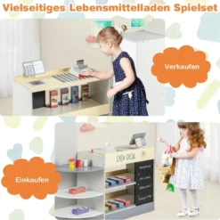Kinder Supermarkt Spielset mit Kasse & POS-Maschine & Verkaufsautomat & Tafel Grau