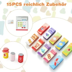 Kinder Supermarkt Spielset mit Kasse & POS-Maschine & Verkaufsautomat & Tafel Grau
