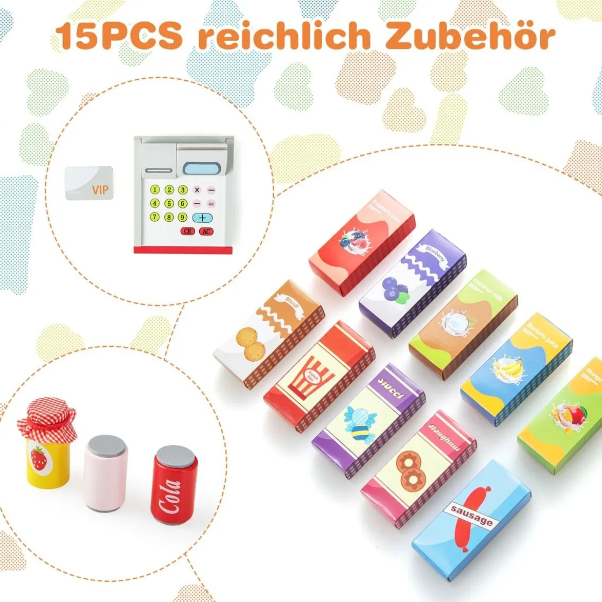 Kinder Supermarkt Spielset mit Kasse & POS-Maschine & Verkaufsautomat & Tafel Grau