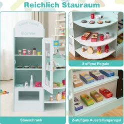 Kinder Supermarkt Spielset mit Kasse & POS-Maschine & Verkaufsautomat & Tafel Minzgrün