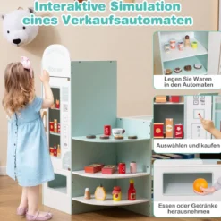 Kinder Supermarkt Spielset mit Kasse & POS-Maschine & Verkaufsautomat & Tafel Minzgrün
