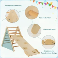 Kindertagesstätte Dreieckiges Klettergerüst aus Holz mit Rampe Natur