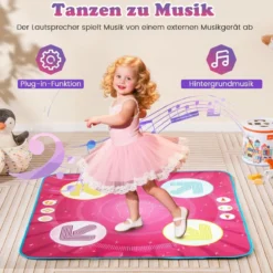 Kinder Tanzmatte mit Led-Leuchten & Memory-Spiel & 8 Musik Musikmatte Musik Matte Rosa