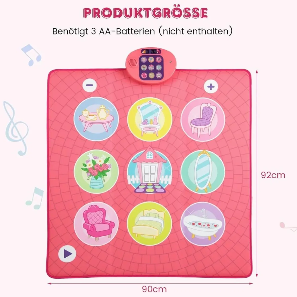 Kinder Tanzmattemit 5 Modi & 9 Klavierklängen & 9 Demo Tanz Spielzeug Rosa