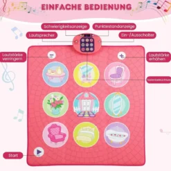 Kinder Tanzmattemit 5 Modi & 9 Klavierklängen & 9 Demo Tanz Spielzeug Rosa