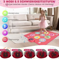 Kinder Tanzmattemit 5 Modi & 9 Klavierklängen & 9 Demo Tanz Spielzeug Rosa