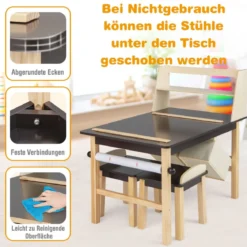 Kindertisch & 2 Hocker Set aus Kunsttisch & Stühlen für Kinder Kaffee + Natur