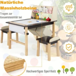 Kindertisch & 2 Hocker Set aus Kunsttisch & Stühlen für Kinder Kaffee + Natur