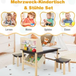 Kindertisch & 2 Hocker Set aus Kunsttisch & Stühlen für Kinder Kaffee + Natur