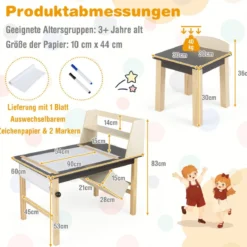 Kindertisch & 2 Hocker Set aus Kunsttisch & Stühlen für Kinder Kaffee + Natur