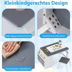 Kinder Tisch & Hockerset Kindersitzgruppe Holz mit Papierrollenhalter Papierrolle & 4 Farbbechern