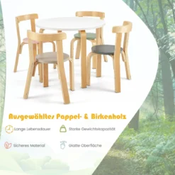 Kindertisch Holztisch mit 4 Stühlen für Kinder Kindertisch- und Stuhl-Set mit Rückenlehne Bunt