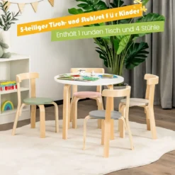 Kindertisch Holztisch mit 4 Stühlen für Kinder Kindertisch- und Stuhl-Set mit Rückenlehne Bunt