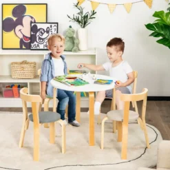 Kindertisch Holztisch mit 4 Stühlen für Kinder Kindertisch- und Stuhl-Set mit Rückenlehne Bunt